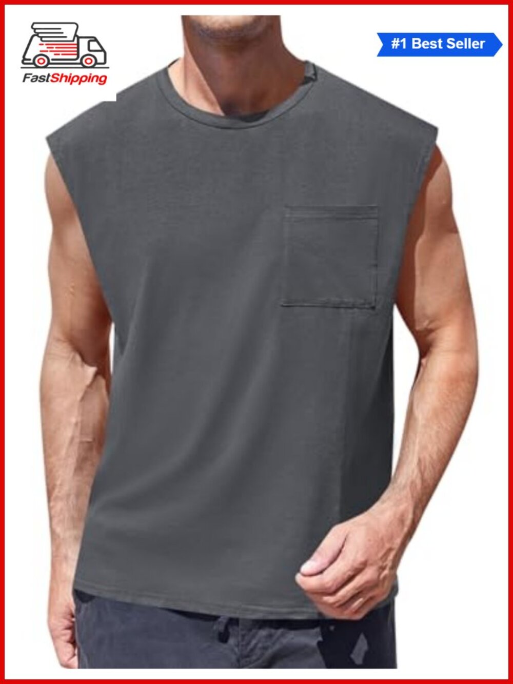 ✨Men's Sleeveless Workout Tank Top with Pocket Cotton Loose Fit Gym Shirt